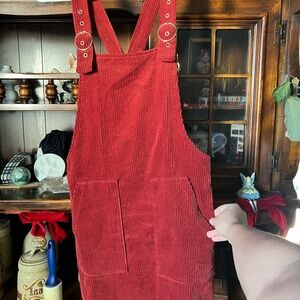 Forever 21 Red Corduroy Overall Dress